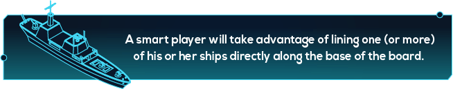 Ein kluger Spieler nutzt den Vorteil, eines (oder mehrere) seiner Schiffe direkt an der Basis des Bretts auszukleiden.
